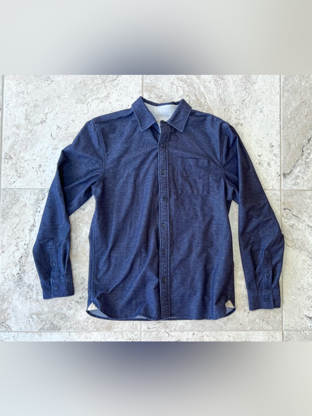 Nifty Genius Chambray Dark Blue Cotton Button-Up Long Sleeve Shacket, Medium